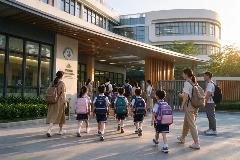 Diverse children arriving at an international school in Shenzhen