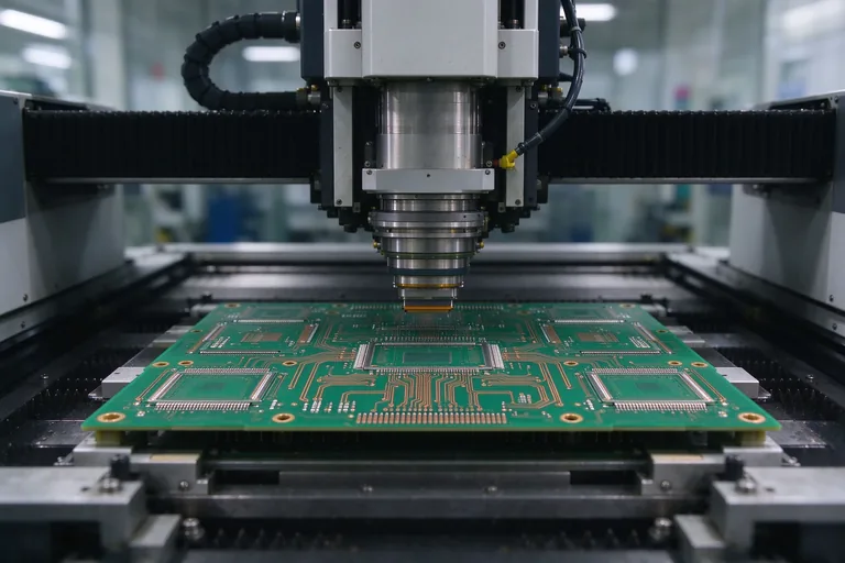 PCB fabrication machine working on a circuit board in Shenzhen